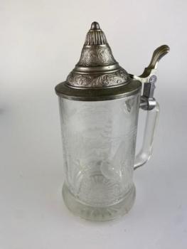 Skleněný korbel s cínovým víčkem L  Skleněný korbel s cínovým víčkem L